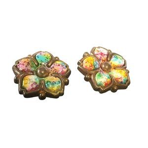 Lovely Splash of Pastel Colors Floral Figural Flower Design Clip Earrings Vintag